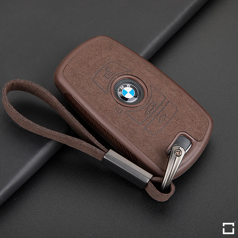 Silikon Alcantara Schutzhülle passend für BMW Schlüssel + Lederband + Karabiner  SEK12-B5 Premium Autoschlüssel Schutzhülle - Detailansicht 3
