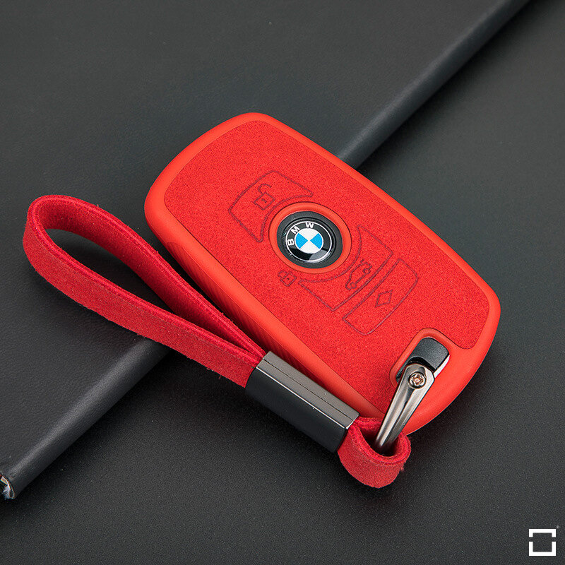 Silikon Alcantara Schutzhülle passend für BMW Schlüssel + Lederband + Karabiner  SEK12-B5