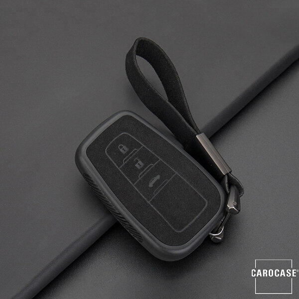 Silikon Alcantara Schutzhülle passend für Toyota Schlüssel + Lederband + Karabiner  SEK12-T6 Premium Autoschlüssel Schutzhülle - Detailansicht 2