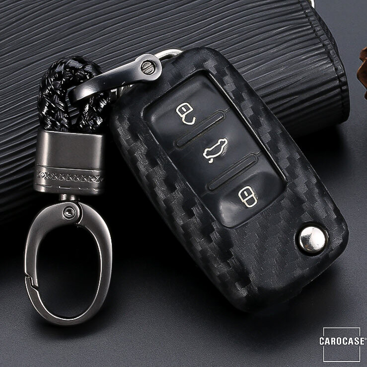 Carbon-look silicone case for Seat / Skoda / VW car keys (type V2) | Carocase Premium Premium key fob cover case protector