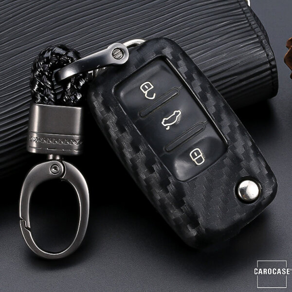 Carbon-look silicone case for Seat / Skoda / VW car keys (type V2) | Carocase Premium Premium key fob cover case protector