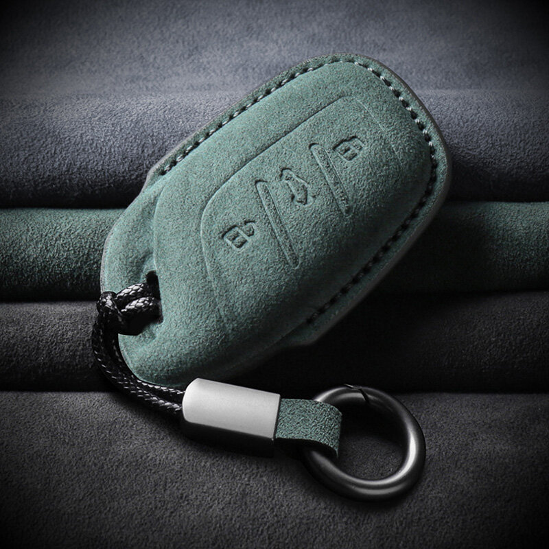 Funda de Alcantara para llaves de coche MG (tipo MG6) in verde, con llavero | Carocase Premium Funda de llave de coche protectora carcasa estuche