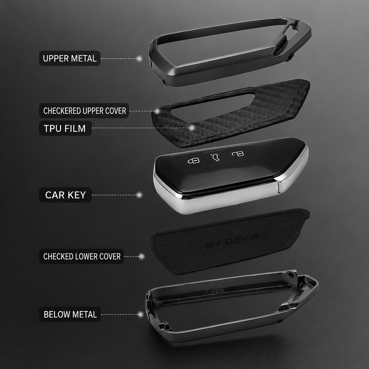 Carbon-Design Metall-Schutzhülle für Audi / Seat / Skoda / VW Autoschlüssel (Typ V3) | Carocase Premium Premium Autoschlüssel Schutzhülle - Detailansicht 3