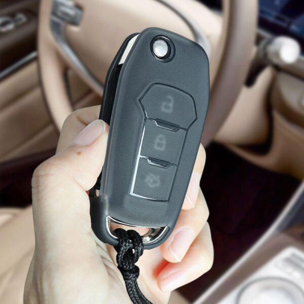 TPU Schutzhülle für Ford Autoschlüssel (Typ F2) in Milchglas-Optik inkl. Kordelband | Carocase Premium Schutzhülle Autoschlüssel Case