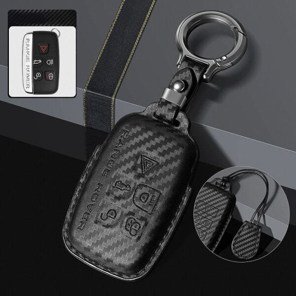 Carocase Coque de Clé Carbon pour clé de voiture Jaguar / Land Rover (Type LR2) | Coque de protection premium aspect carbone en cuir Coque de protection clé voiture étui de luxe