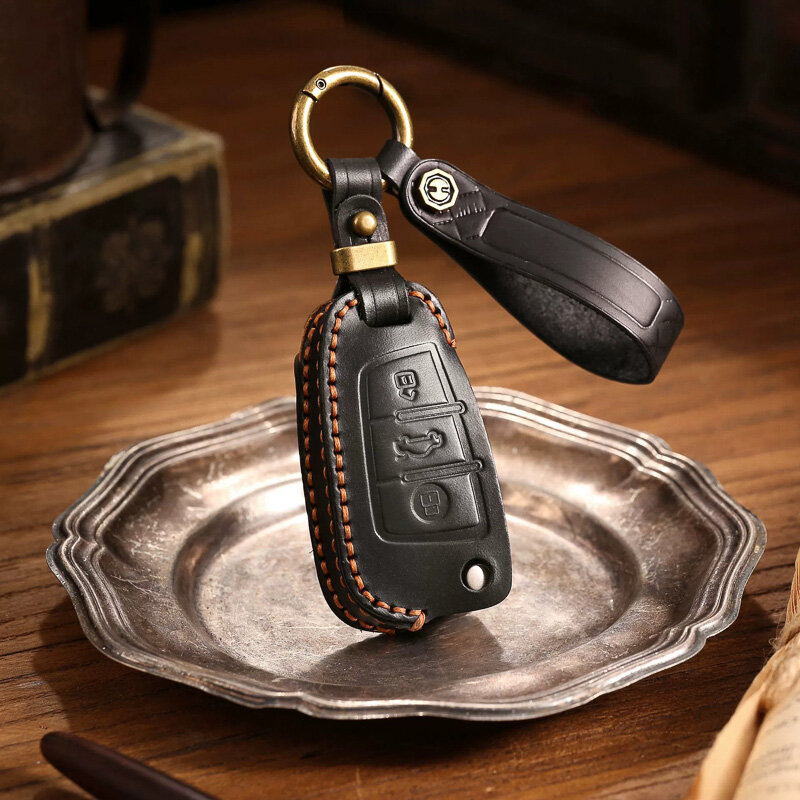 Carocase Handgefertigte Leder Schlüsselhülle für Audi Autoschlüssel (Typ AX3) | Premium Echtleder-Schutzhülle Premium Schutzhülle Autoschlüssel Case