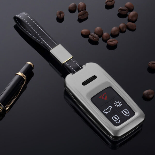 Alu Schlüssel Cover für Volvo Schlüssel inkl. Lederband  HEK34-VL1 Premium Schutzhülle Autoschlüssel Case