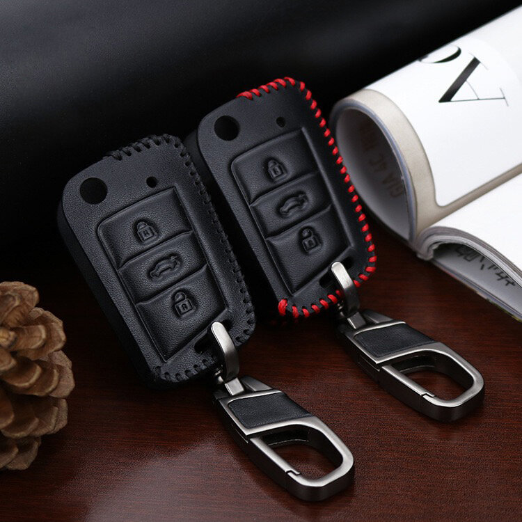 Usnjen etui za avtomobilske ključe Audi / Seat / Skoda / VW (tip V3) | Carocase Premium Premium ovitek za ključ - Podroben pogled 2