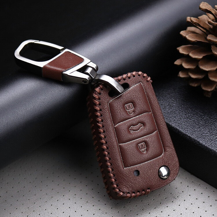 Usnjen etui za avtomobilske ključe Audi / Seat / Skoda / VW (tip V3) | Carocase Premium Premium ovitek za ključ - Podroben pogled 3