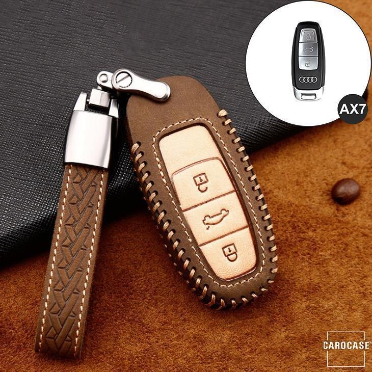Premium Leder Cover passend für Audi Autoschlüssel inkl. Lederband und Karabiner  LEK31-AX7 Premium Autoschlüssel Schutzhülle - Detailansicht 3