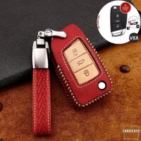 Premium Leder Cover passend für Volkswagen, Skoda, Seat Autoschlüssel inkl. Lederband und Karabiner  LEK31-V8X Premium Autoschlüssel Schutzhülle - Detailansicht 3