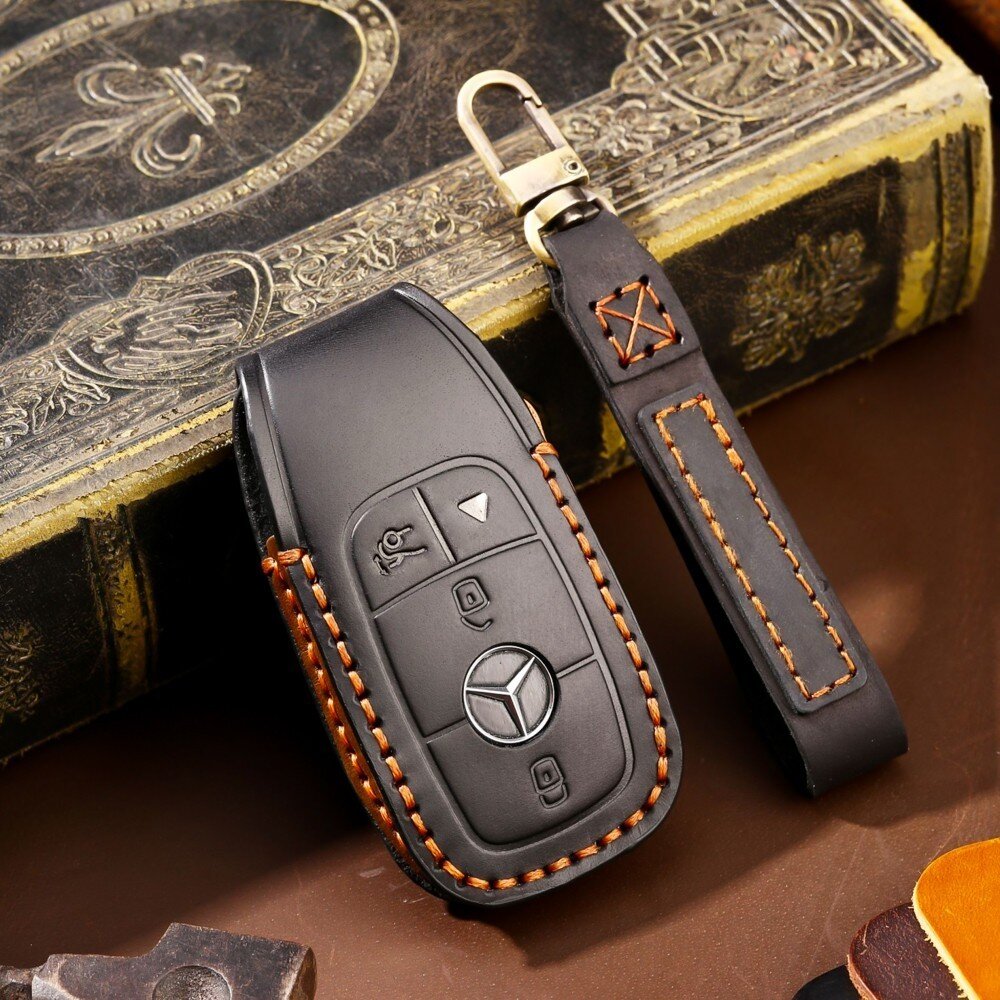 Funda de piel para llaves de coche Mercedes Benz (tipo M9A) | Carocase Premium
