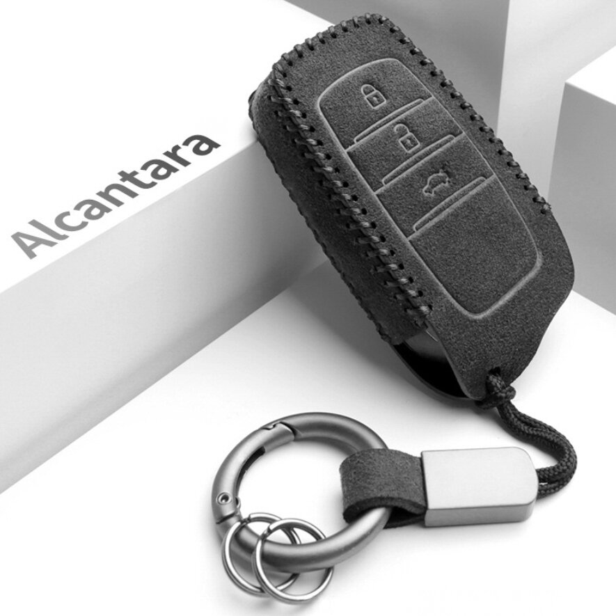 Cover Per Chiavi Auto In Pelle Alcantara Compatibile Con Toyota - Protezione Copri Telecomando (LEK69) Incl. Moschettone + portachiavi (LEK69-T4) Custodia copri-chiave protezione telecomando auto