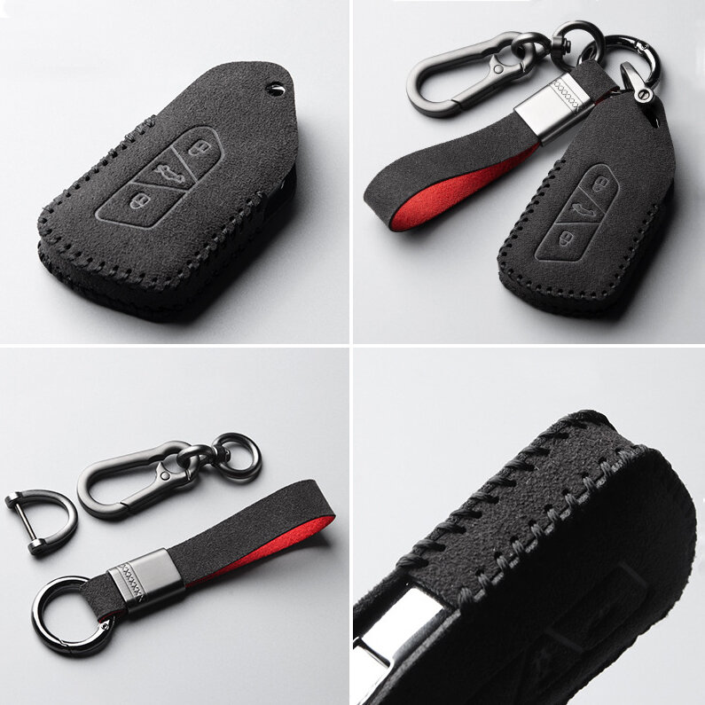 Funda protectora de cuero alcantara (LEK76) para llaves Volkswagen, Skoda, Seat incluye llavero - negro Funda de llave de coche - Vista detallada 3