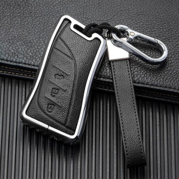 Etui skórzane na kluczyki samochodowe Lexus (typ L9) w kolorze czarny  w tym Brelok | Carocase Premium Premium etui na kluczyki samochodowe pokrowiec